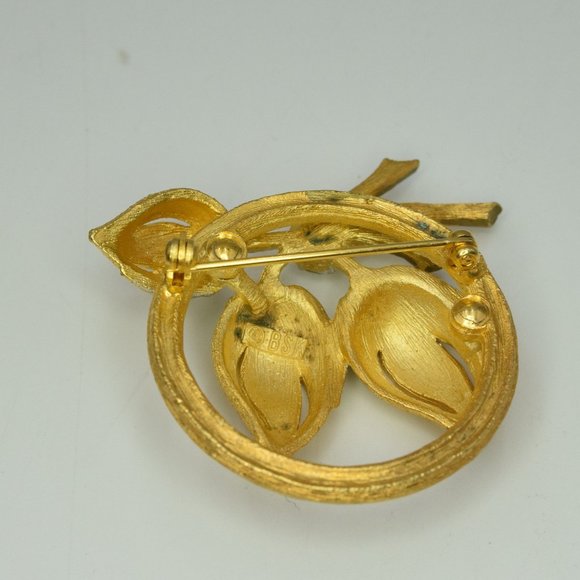 MCM Vintage BSK  Flower Buds In Bloom Brooch Gold Tone & Rhinestone - Picture 7 of 9